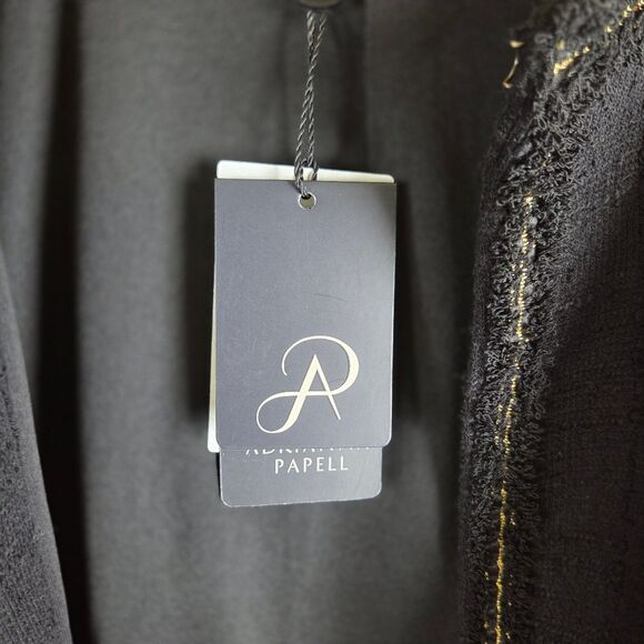 Women's NWT Adrianna Papell Elegant Black Tweed Clasp Frayed Jacket Size Med - Picture 11 of 11